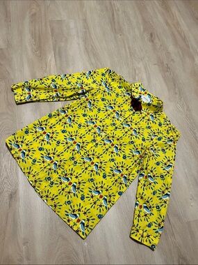 Gucci Kids 12Y Yellow Cotton Lovebirds Print Button-Down Shirt